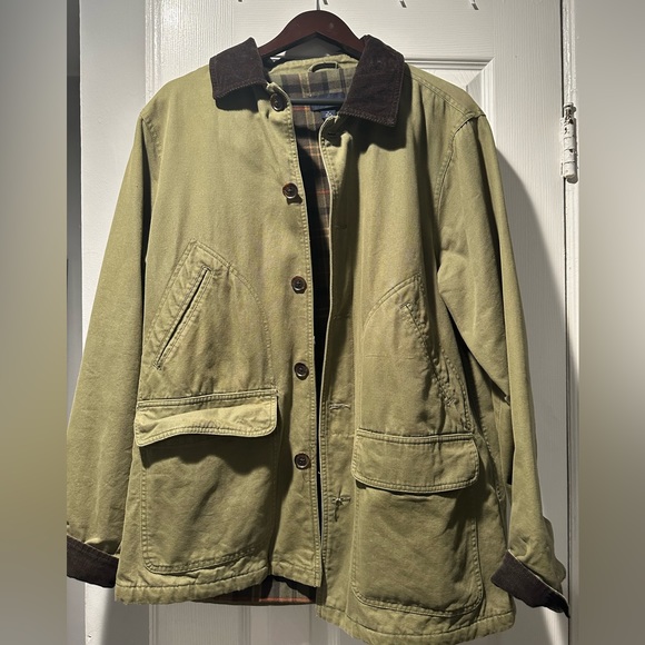 Lands' End Other - Land’s End- medium green jacket/semi trench coat with brown corduroy collar